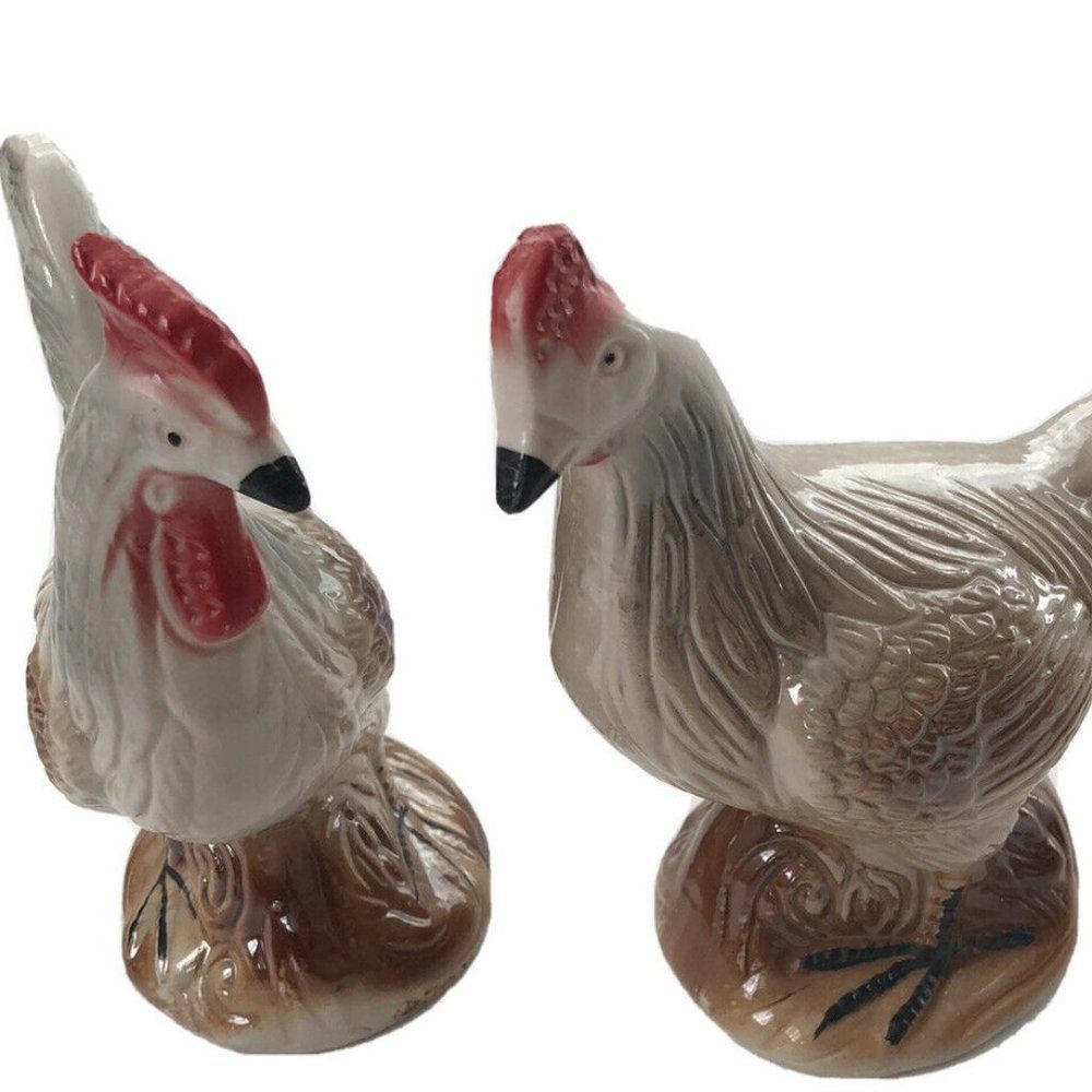 vintage Brazilian Couple Ceramic Hen & Rooster fig